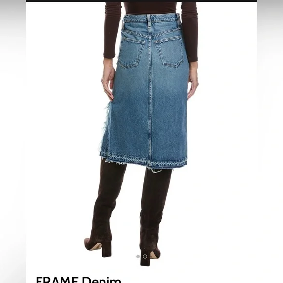 Frame Distressed Denim Skirt